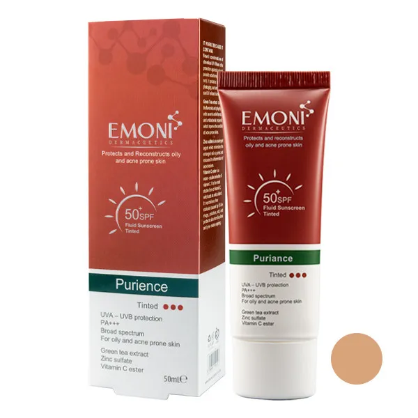 فلوئید ضد آفتاب رنگی پیورینس SPF50 امونی ۵۰ میلی‌لیتر