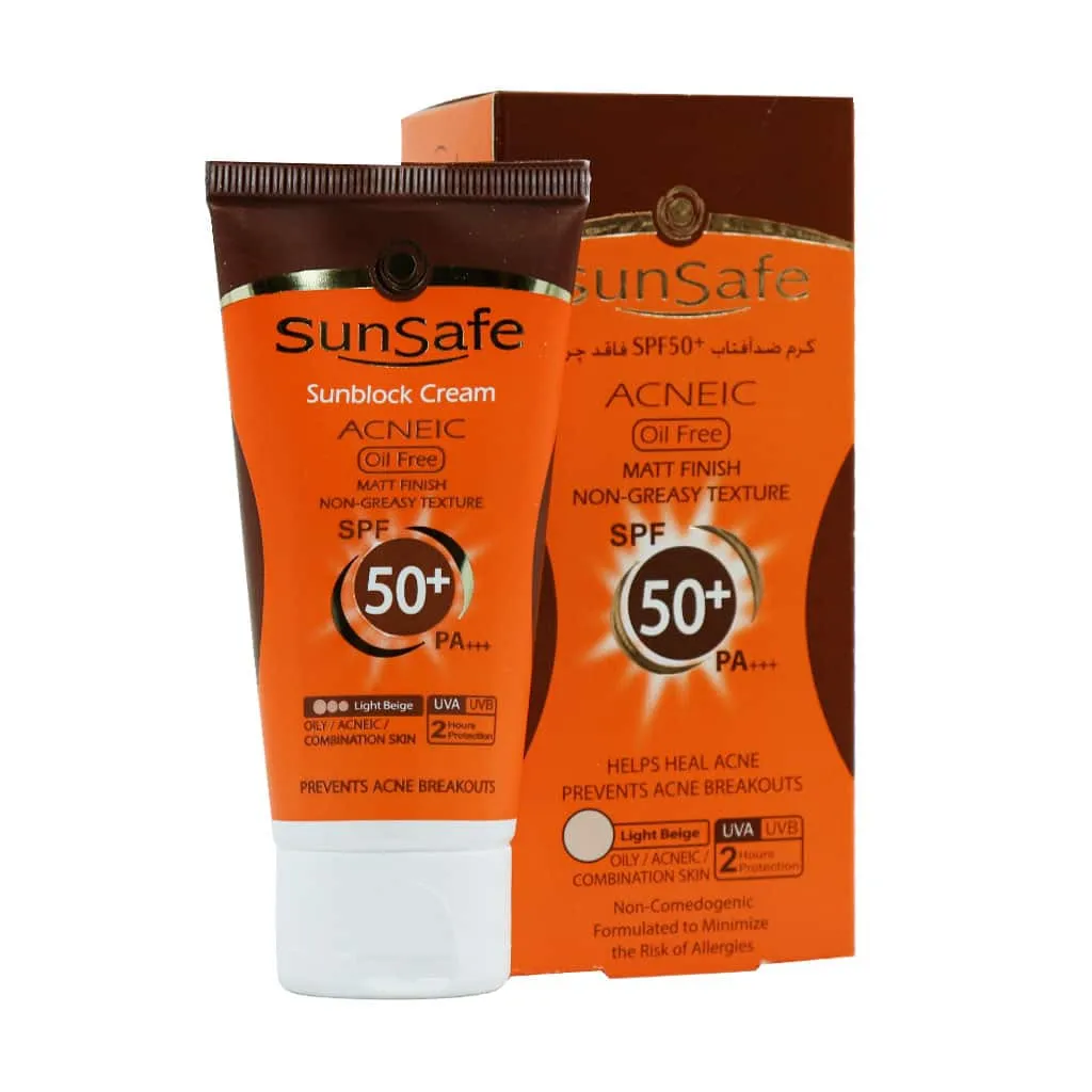 کرم ضد آفتاب SPF50 فاقد چربی سان سیف مناسب پوست های چرب و آکنه ای ۵۰ میلی لیتر