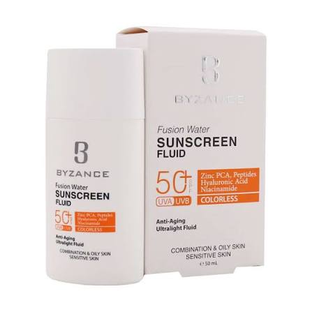 فلوئید ضد آفتاب فیوژن واتر SPF50 بیزانس مناسب پوست چرب و مختلط