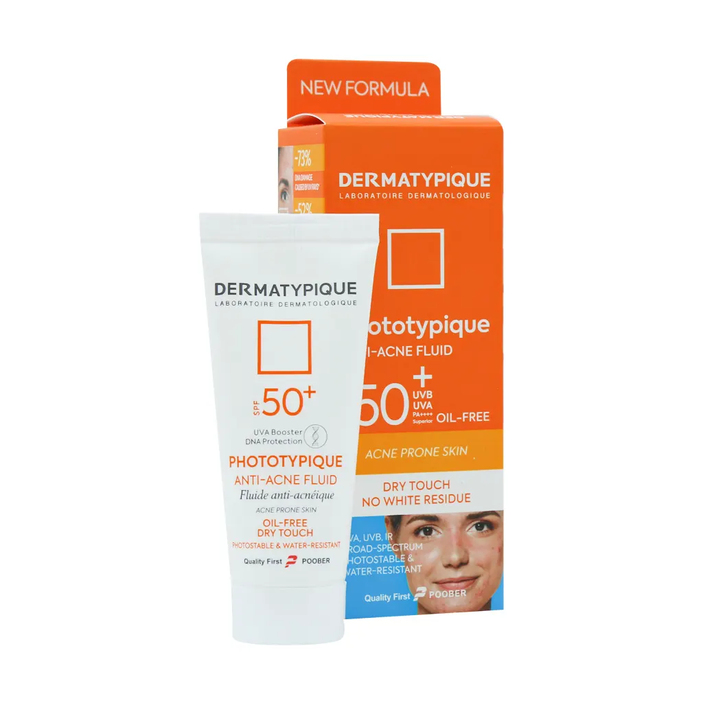 ضد آفتاب بی رنگ آنتی آکنه درماتیپیک مناسب پوست چرب و جوش دار SPF50