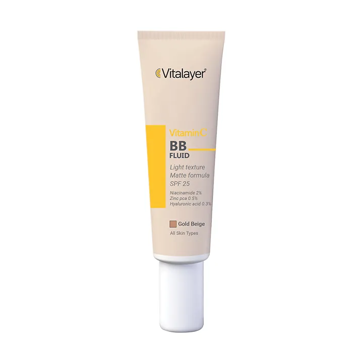 بی بی کرم فلوئید رنگی ویتالیر ویتامین C دارای bb fluid vatalayer  gold beige