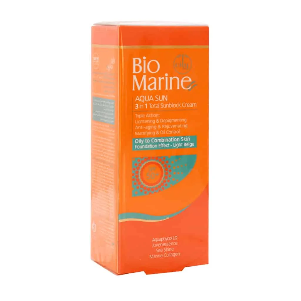 کرم ضد آفتاب روشن کننده و ضد چروک SPF50 پوست چرب بایومارین 50 میلی لیتر