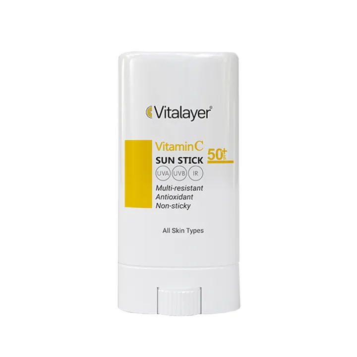 کرم ضد آفتاب استیکی بی‌رنگ صورت و بدن ویتالیر SPF 50 مدل Vitamin C ‌محافظ در برابر UVA و UVB مناسب برای انواع پوست حجم 20 میلی‌ لیتر